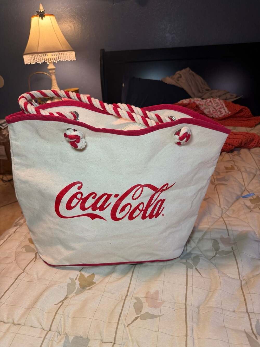 Coca-Cola Canvas Beach Tote Bag with Red Rope Handles